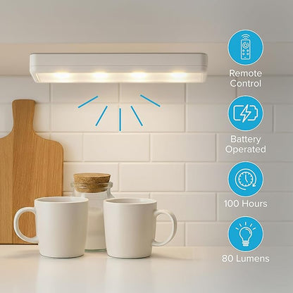 Brilliant Evolution Stick On Touch Wireless Lights with Remote - 8.5"L Battery-Powered LED Under Cabinet Lighting for Kitchen, Closet, Pantry - 2 Pack Easy Install and Adjustable Brightness, 80 Lumens