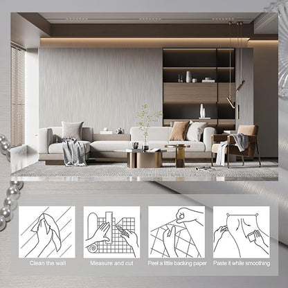 wishFIRE Grey Peel and Stick Wallpaper 15.7"×394" Metallic Textured Contact Paper Modern Waterproof Wallpapers Removable Self Adhesive Vinyl DIY Decor Wall Paper for Bedroom Kitchen Cabinets Fridge