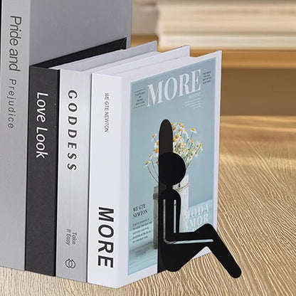 Bookends Metal Book Ends, Abstract Readers Decorative Bookends for Bookshelf, Book Organizer for Desk Home Office School Bookshelf Decor, Black - 1 Pairs