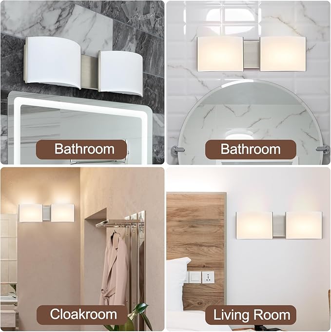 Unique Bathroom Vanity Lights, Over Mirror Light Fixture, 2-Light LED Wall Scones with Premium Arylic Shade for Indoor Bedroom Living Room Stairwell Accent Lighting
