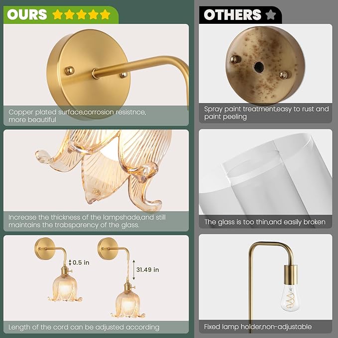 Battery Operated Wall Sconce Set of 2,Adjustable Chain Retro Gold Wall Mounted Light RGB with Remote,Wireless Rechargeable Dimmable Indoor Wall Lamp for Living Room Bedroom