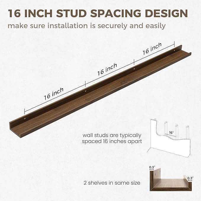 Axeman Floating Shelves | Picture Ledge Shelf Set of 2 | Walnut Wall Shelves with Lip | Walnut Picture Shelf for Wall with Ledge | Photo Ledges 55 Inch