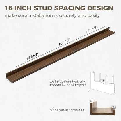 Axeman Floating Shelves | Picture Ledge Shelf Set of 2 | Walnut Wall Shelves with Lip | Walnut Picture Shelf for Wall with Ledge | Photo Ledges 55 Inch