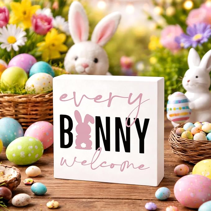 Easter Decorations for Home Every Bunny Welcome Wooden Hanging Sign, Bunny Rabbit Spring Front Door Decor, Farmhouse Rustic Porch Hanger for Indoor Outdoor Holiday Decor
