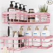 Corner Shower Caddy - 2 Pack, Adhesive Shower Organizers, Rustproof Stainless Steel Shower Shelves with 8 Hooks, No Drilling Bathroom Organizers and Storage Racks, Space-Saving, Pink, X-Large