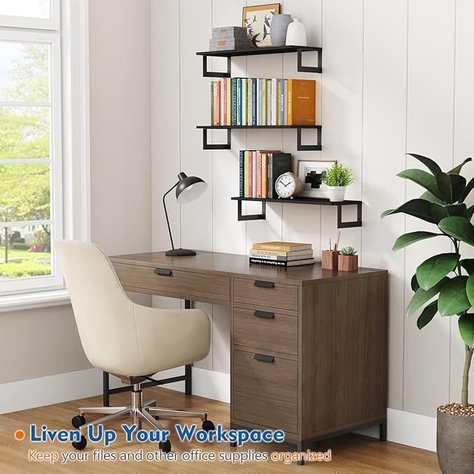 24 Inch Floating Shelves for Wall Set of 3, Wall Mounted Bookshelf, 8 Inches Deep Hanging Book Shelves for Living Room Bedroom Office Decor Closet Storage (Black)