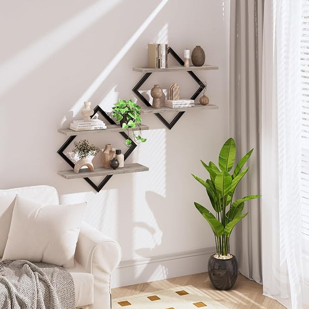 Floating Shelves for Wall, Set of 2 Wall Mounted Shelves, 2-Tier Hanging Shelves, for Living Room, Bedroom, Kitchen, Office, Study, Greige TBJ01P2BG