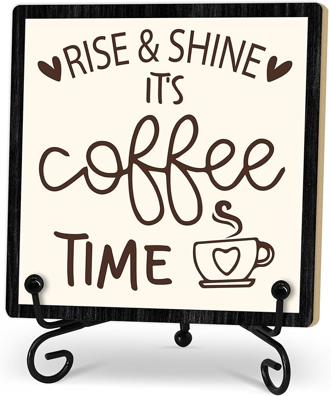 Coffee Desk Decor Sign, Coffee Time Sign With Stand For Farmhouse Home Kitchen Table, Wine Sign For Farmhouse Home Kitchen Bar Shelf Table, Gifts For Family Friend Coworker-09