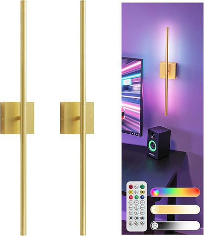 L LOHAS LED Battery Operated Wall Sconces Set of 2, Battery Wall Sconce 10000mAh, Gold Rechargeable Sconces 3CCT + RGB, 28.7 Inch Wireless Wall Lights, Sconce Wall Decor for Bedroom, Living Room