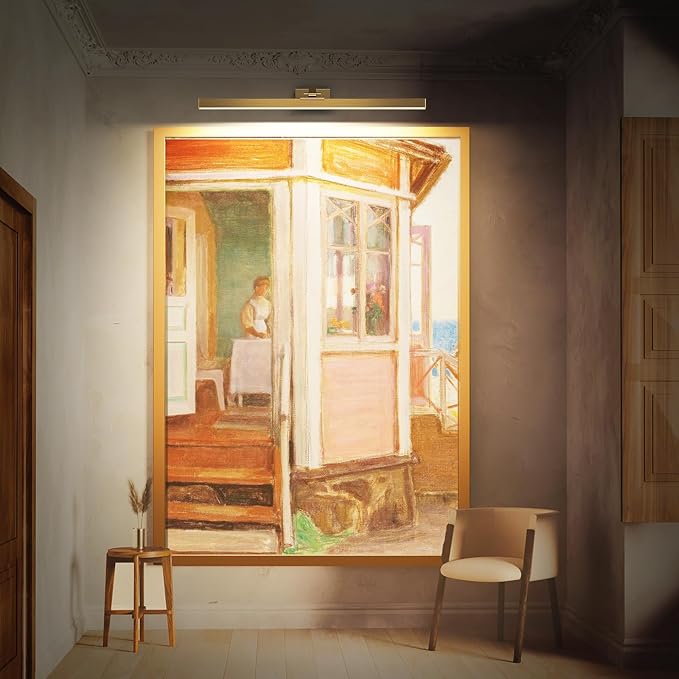 Picture Lights for Wall, Brass Battery Operated Picture Light 24in Art Light CCT Dimmable Recharging Battery Wall Light with Remote Control for Living Room Gallery