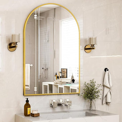 HARRITPURE Arched Bathroom Mirror - 30"x40" Gold Large Wall Mounted Vanity Mirror Aluminum Alloy Frame Arch Wall Mirror for Living Room, Bedroom and Entryway