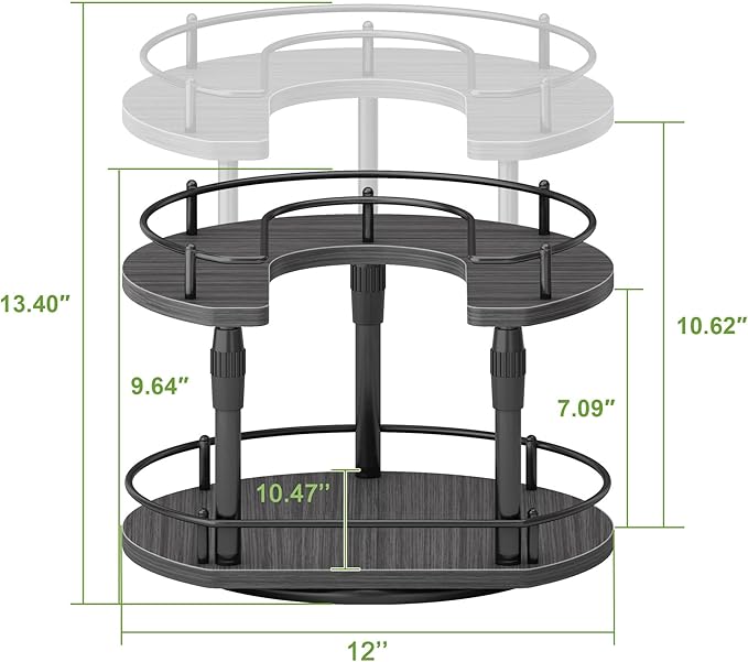 Lazy Susan Spice Rack Organizer For Cabinet With Adjustable Height, 12 inch Rotating Countertop Seasoning Organizer For Tall Bottle, 2-Tier Spining Turntable Spice Holder For Pantry