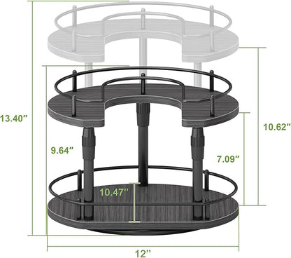 Lazy Susan Spice Rack Organizer For Cabinet With Adjustable Height, 12 inch Rotating Countertop Seasoning Organizer For Tall Bottle, 2-Tier Spining Turntable Spice Holder For Pantry