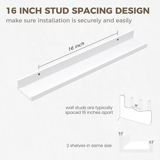 Axeman Picture Ledge Shelf | 24 Inch Floating Shelves Set of 2 | White Wall Shelves with Lip | White Picture Shelf for Wall with Ledge | Photo Ledges 24 Inch
