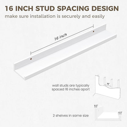 Axeman Picture Ledge Shelf | 24 Inch Floating Shelves Set of 2 | White Wall Shelves with Lip | White Picture Shelf for Wall with Ledge | Photo Ledges 24 Inch