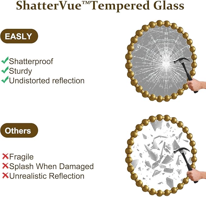 Round Mirror for Wall, 32 Inch Gold Beaded Frame Decorative Vanity Mirror, Circle Bathroom Mirror with High-Definition Lense, Modern Wall Decor for Bathroom, Living Room, Bedroom, Entryway