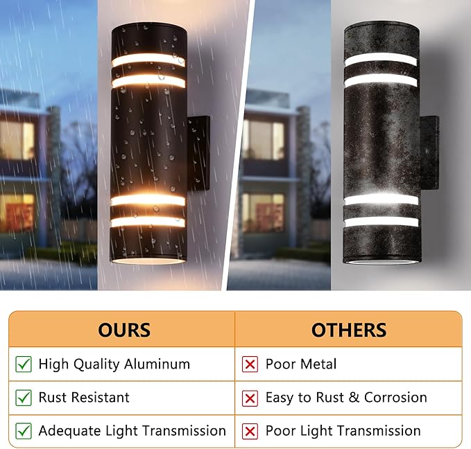 Housen Solutions Outdoor Wall Lights 2 Pack, Modern Exterior Lighting Fixtures IP65 Waterproof, Up Down Outside Lights for House Porch, Bronze