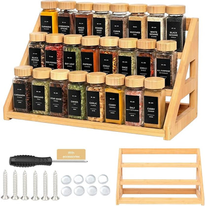 Spice Rack - Bamboo Spice Rack Organizer for Cabinet Countertop