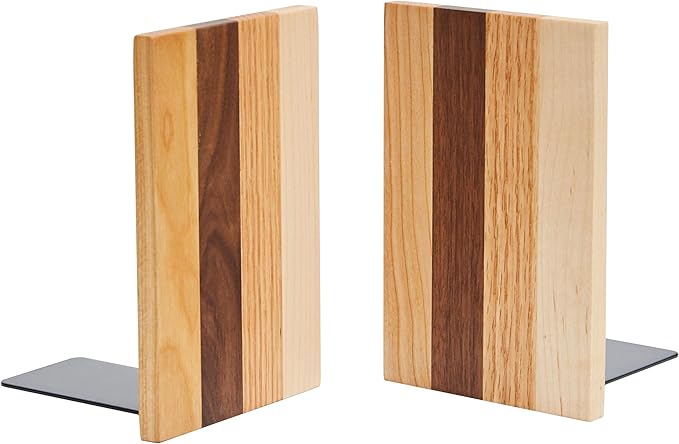 Pandapark Wood Decorative Bookends,Non-Skid Bookend for Shelves,Heavy Duty Bookends,Book Stand for Books/CDs,1 Pair