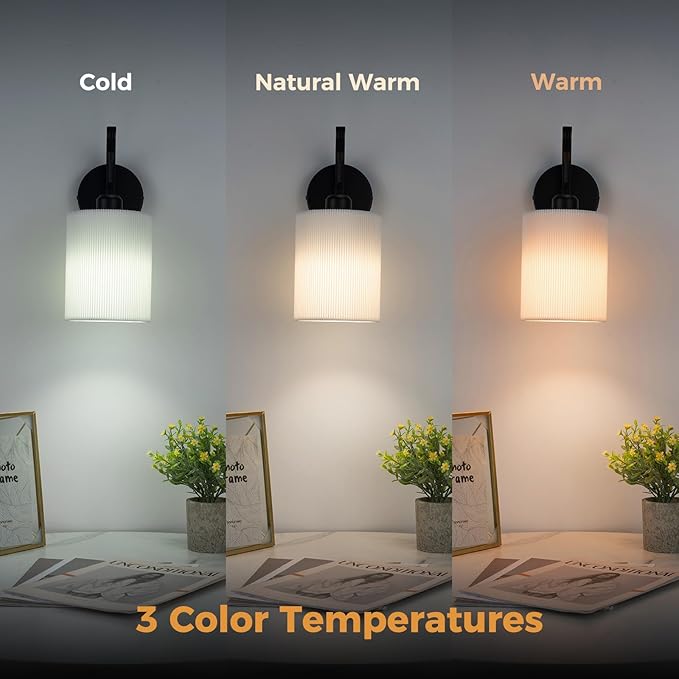 Battery Operated Wall Sconce Set of Two, Pleated Fabric Rechargeable Wireless Wall Sconces with 13000mAh Bulb & Dimmable, Battery Sconces Wall Light Decor Set of 2 for Living Room, Black