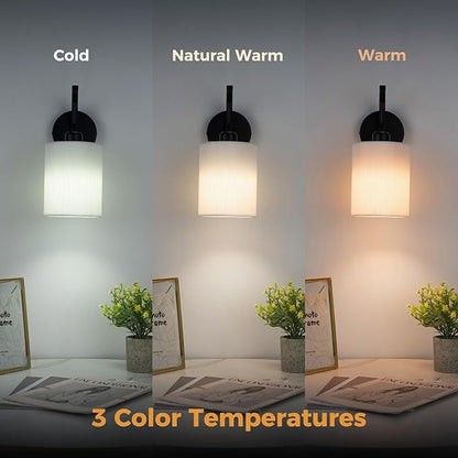 Battery Operated Wall Sconce Set of Two, Pleated Fabric Rechargeable Wireless Wall Sconces with 13000mAh Bulb & Dimmable, Battery Sconces Wall Light Decor Set of 2 for Living Room, Black