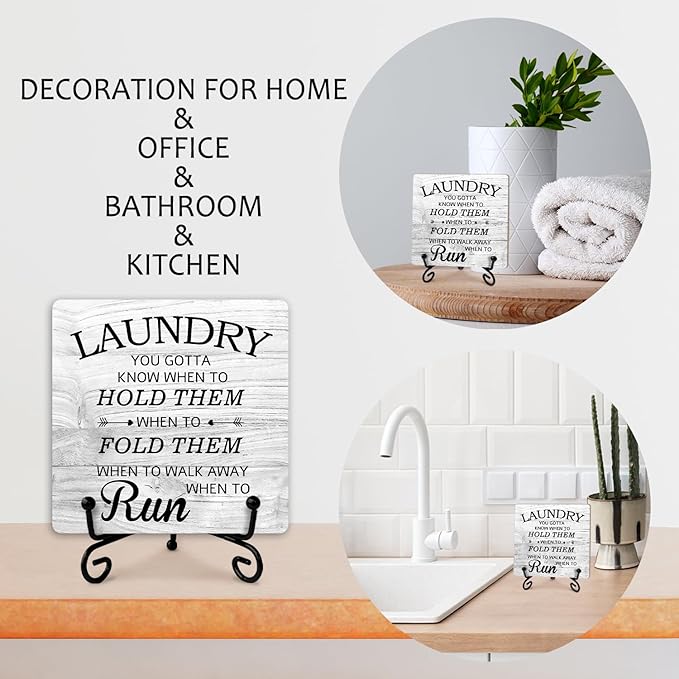 Laundry Room Sign With Iron Support, Home Bathroom Desk Laundry Room Decor Wood Sign Shelf Decor Farmhouse Housewarming Gifts Laundry You Gotta Know When to Hold Them Table Centerpiece - (a013)