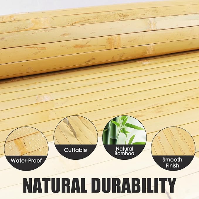 FONUNO Bamboo Wall Panel for Interior Decoration Bamboo Pole Wrap Roll Natural Wainscoting Paneling Decorative Wall Slat Covering for Living Room, Bedroom, Office (12 Inch x 96 Inch, Natural)