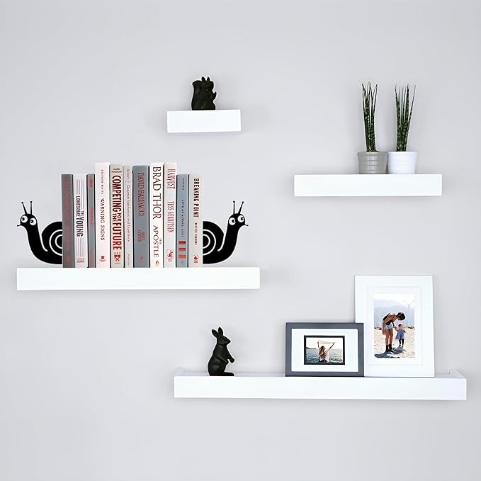 Bookends Cute Snail Metal Book Ends, Novelty Decorative Bookends for Bookshelf, Book Organizer for Desk Home Office School Bookshelf Decor, Black - 1 Pairs