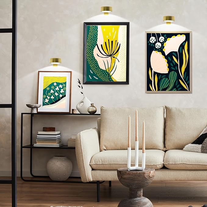 6pcs Wall Picture Light Battery Operated, Painting Light with Remote, Wall Picture Lighting Wireless Indoor with 3 Lighting, Art Display Led Lighting Brightness Dimmable for Frame Gallery Portrait
