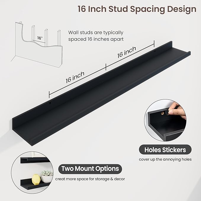 Axeman 48 Inch Floating Shelves | Black Picture Ledge Shelf Set of 3 | Rustic Wood Wall Shelves with Lip | 48