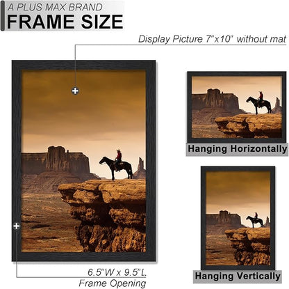 A PLUS MAX 7x10 Picture Frame Set of 6, Black Engineered Wood Frame for 7 x 10 Inch Picture Poster Photo, Light Weight 7 by 10 Frame with Wood-grain for Wall - 6 Pack/Black/7"x10"