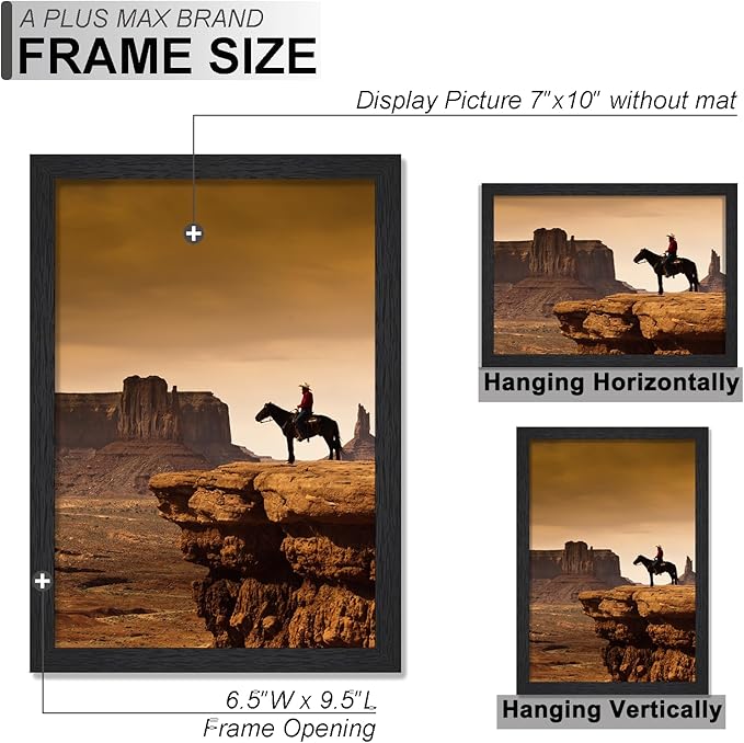 A PLUS MAX 7x10 Picture Frame Set of 2, Black Engineered Wood Frame for 7 x 10 Inch Picture Poster Photo, Light Weight 7 by 10 Frame with Wood-grain for Wall - 2 Pack/Black/7