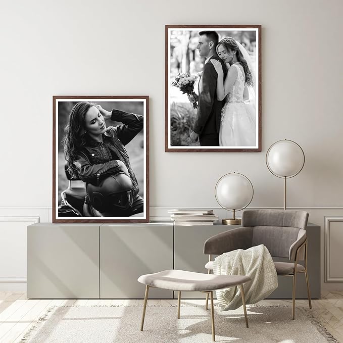 puthiac 24x36 Solid Oak Wood Picture Frame, No Mat, Wall Display Only, Vertical or Horizontal, Plexi Front, 1 Pack, Walnut