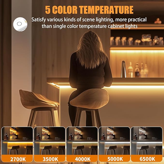 Smart Under Cabinet Lights, 40in Plug in Under Cabinet Lighting with Handwave Sensor, Bright Dimmable 5 Color Temp Stick on Closet Light, Slim Cuttable Under Counter Lights for Kitchen Desk Shelf
