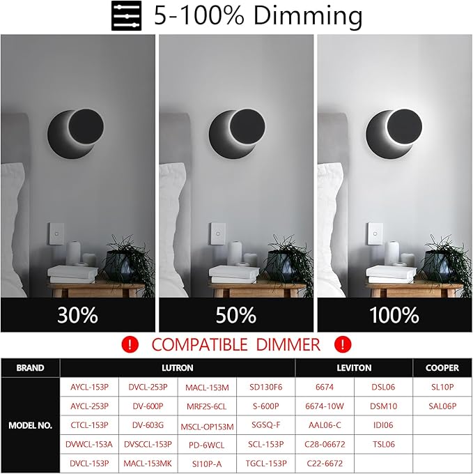 Modern LED Black Wall Sconces Set of Two Acrylic Wall Lights Lighting Fixture 6000K White Light 8W Dimmable Wall Lamp Round Sconces Wall Lighting for Living Room Bedroom Bedside Hallway