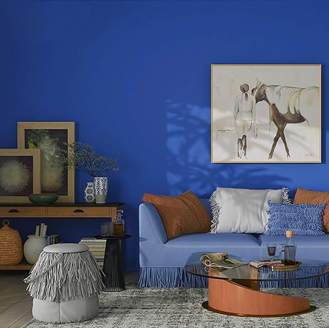 Blue Peel and Stick Wallpaper - 15.7" x 787" Blue Contact Paper, Waterproof, Self-Adhesive, Removable, Easy to Clean Vinyl Film for Wallcovering, Furniture, Countertop
