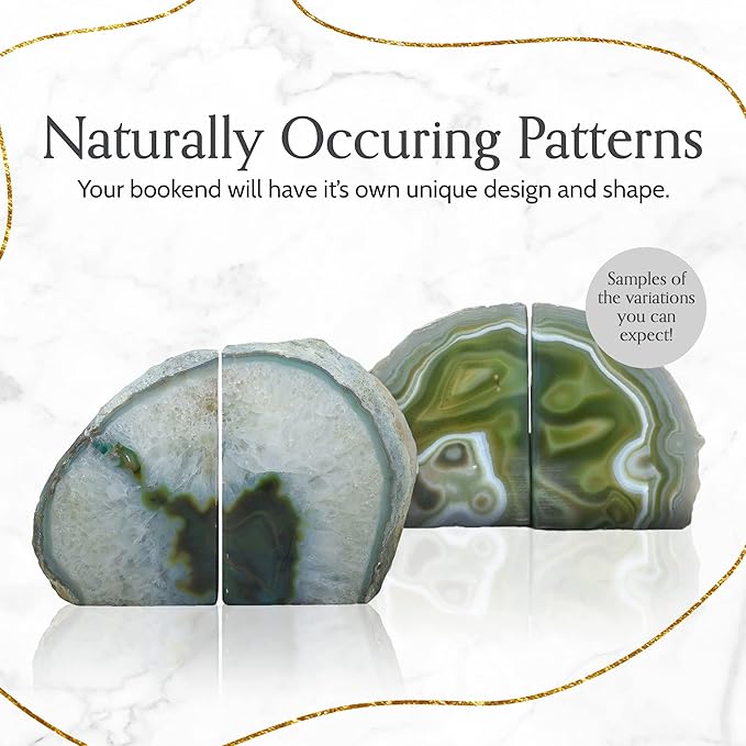 Nature's Decorations Agate Bookends - A Quality Green Geode with Non-Skid Rubber Bumpers for Shelves, Office, Home Decor, Heavy Duty Cute Stone (6-8 LB)