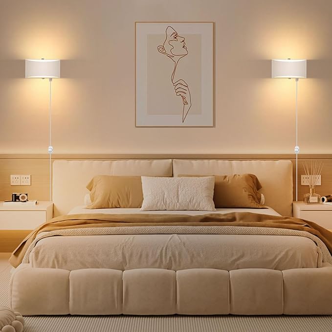 Lightess Plug in Wall Sconces 12W Modern LED Wall Light Dimmable Indoor Up Down Wall Lamp for Bedroom Living Room Hallway Staircase, Warm White