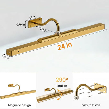 2 Pack 24 Inch Wall Lights for Pictures - Brass Cordless Rechargeable Wall Sconces with Dimmable Remote for Above Mirror, Painting & Décor
