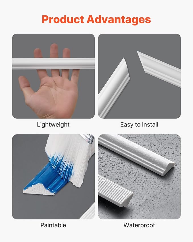 VEVOR Wall Molding 3 Pack, Wainscoting Panels Kit, Lightweight Paintable Polystyrene, Easy to Install, Waterproof Accent Wall Trim for Interior Décor Living Room, Bedroom, White (24x54 + 24x24 in)