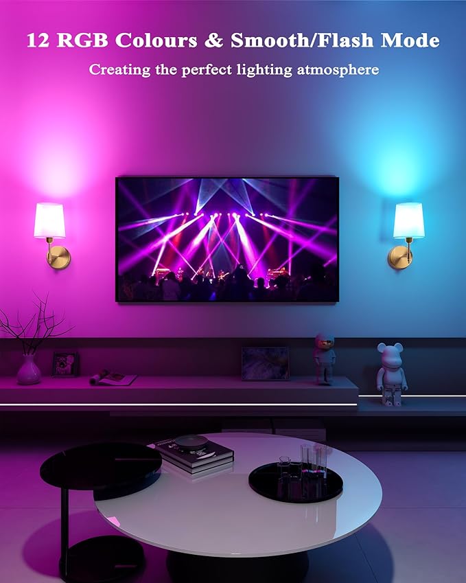 Ouyulong Battery Operated Wall Sconces Set of 2, Wireless Rechargeable Dimmable Wall Light with RGB Bulb and Remote for Bedroom, Living Room, Hallway (Gold)