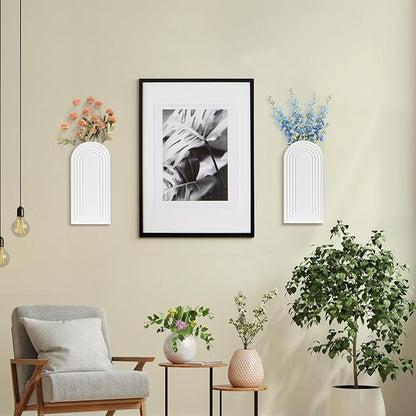 Wall Planter for Indoor Plants, Wood Wall Decor Hanging Planter, Wall Vases for Decor Dried Flowers and Faux Greenery, Set of 2 Farmhouse Wall Decor for Living Room, Bedroom, White
