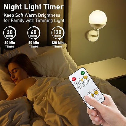 Battery Operated Wall Sconce Set of 2, Rechargeable Wireless Sconces with Dimmable Detachable Magnetic Bulbs and Remote, 3 Colors Wall Lights for Bedroom Living Room Hallway Fireplace