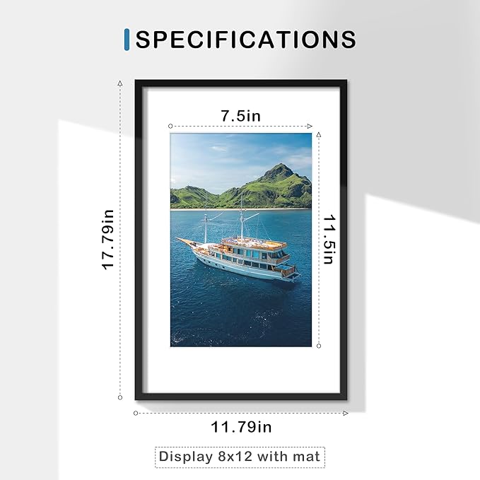 Wiscet 11x17 Picture Frame Set of 9, Display Pictures 8x12 with Mat or 11x17 Without Mat, Photo Frame for Horizontal or Vertical Wall Display, Black