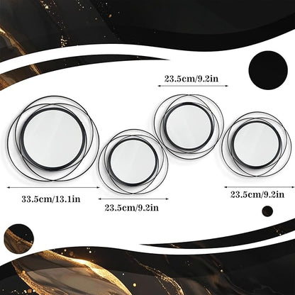 4 Set Mixed Size Black Circle Mirrors Wall Decor Iron Frame Wall Art Round Mirror Home Decor Hanging for Living Room/Bedroom/Bathroom/Entryway