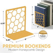 GEOMOD Geometric Honeycomb Gold Metal Bookends Decorative - Tall Sturdy Book Ends for Shelves - Modern Heavy Duty Bookend Stopper - Office or Home Book Shelf Book Holder - 6x3.25x6.25 Inches - 2 Pair