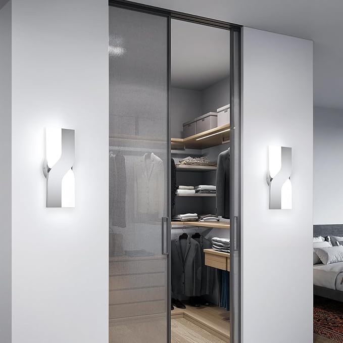 Modern LED Wall Sconce, 6000K Cool White Hardwired Wall Light Fixtures, 8W Chrome Acrylic Wall Mounted Lighting Fixture for Bedroom, Living Room, Hallway, Corridor