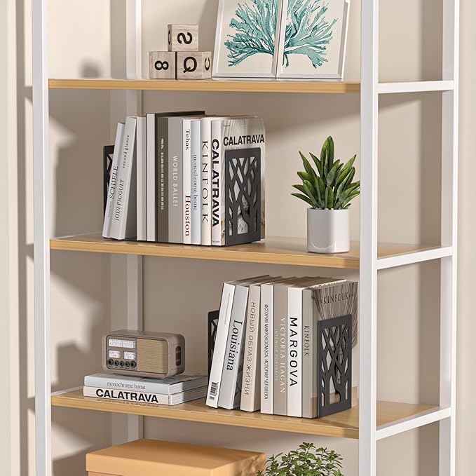 VFINE 8-Piece Metal Bookends for Shelves, Black Tree Book Ends for Books, Decorative Desk Book Organizer, Non-Skid Shelve Bookends for Home Office Shcool Supplies
