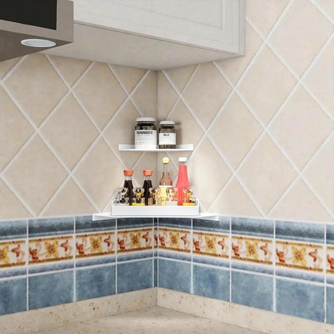 6 Inch White Floating Corner Shelf Wall Mounted, Triangle Decorative Shelf for Home, Bathroom, Phone & Small Items