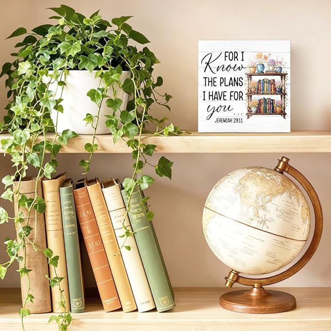 For I Know The Plans I Have for You Wood Block Plaque Box Sign for Home Living Room Coffee House Bar Shelf Table Decoration, Jeremiah 29:11Inspirational Decor Gifts for Women Family Friend
